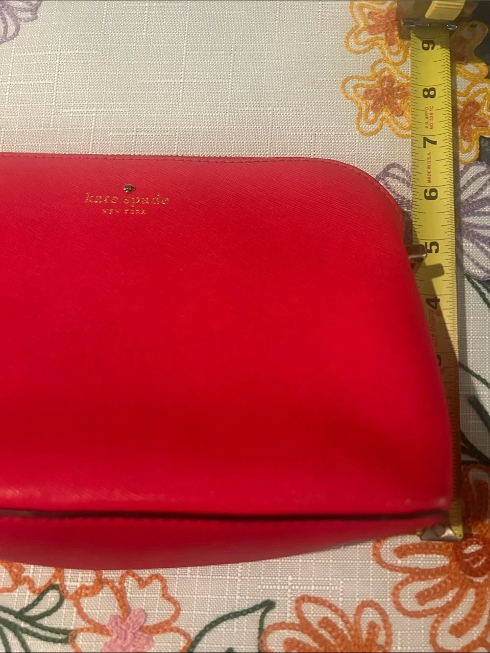 kate spade bright pink Saffiano leather cosmetic pouch